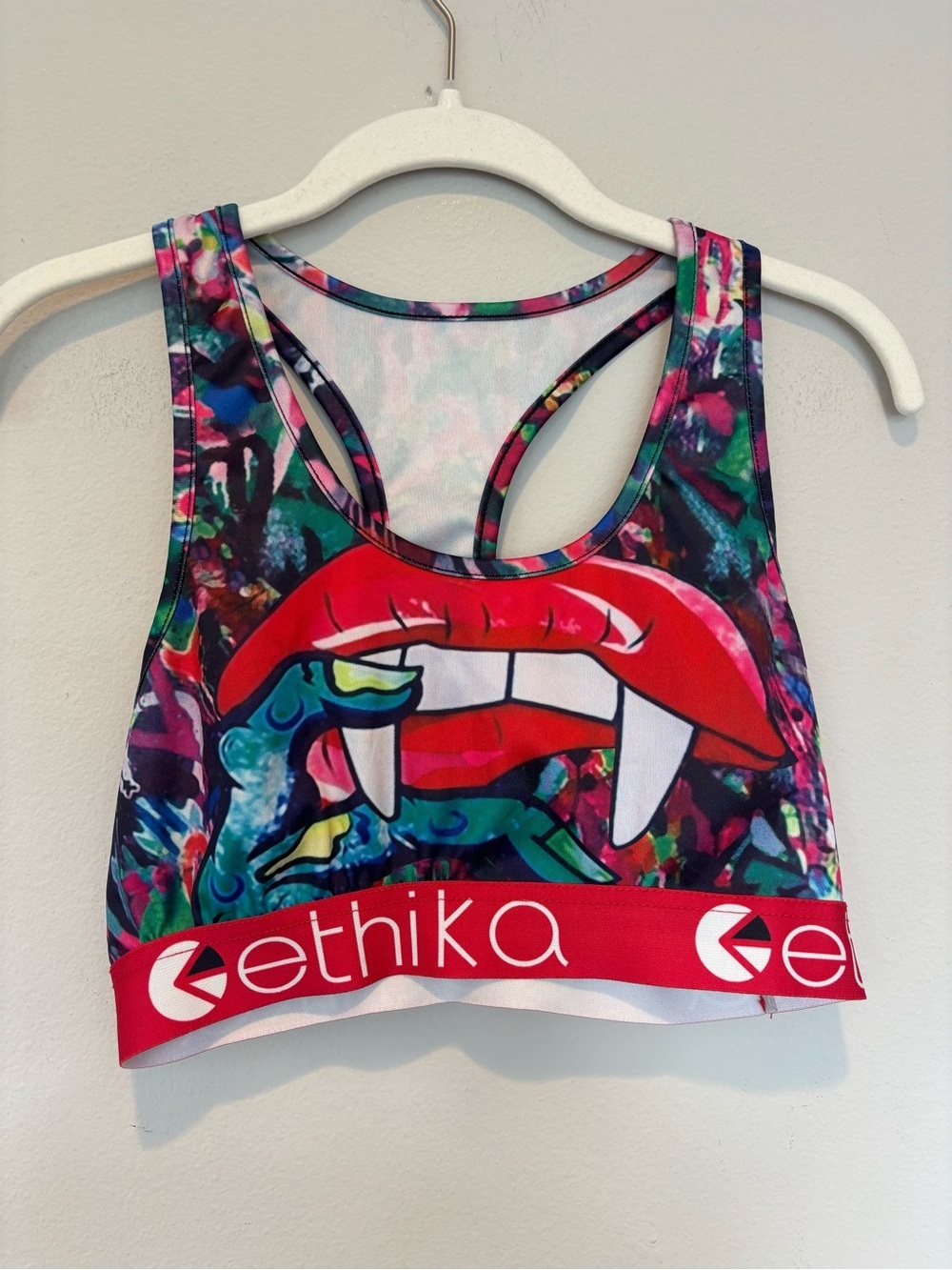 ethika Multicolor Vampire Lip Print Sports Bra with Red Band